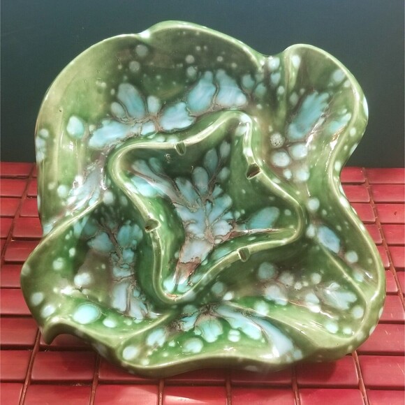 Vintage Midcentury Communal Ashtray Green & Turquoise Blue 10"x10"x3.5" - Picture 1 of 5